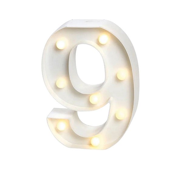 Luminoso Mini Número "9" com LED Amarelo - 16x11,5x3cm - 1 unidade - Rizzo