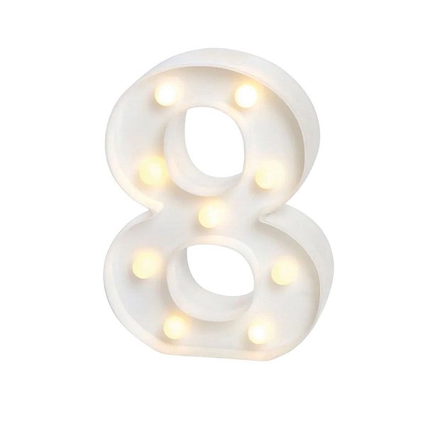 Luminoso Mini Número "8" com LED Amarelo - 16x11x3cm - 1 unidade - Rizzo
