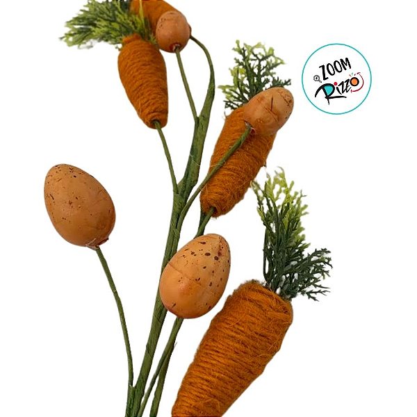 Pick Decorativo de Páscoa - Cenouras e Ovinhos Laranja - 62cm  - 1 unidade - Rizzo