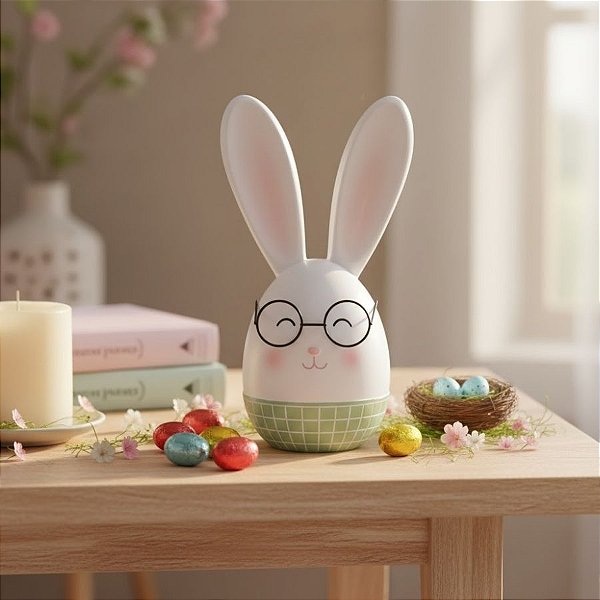 Enfeite decorativo de Páscoa em Resina - Coelho com Óculos - Verde - 22x8cm - 1 unidade - Cromus - Rizzo