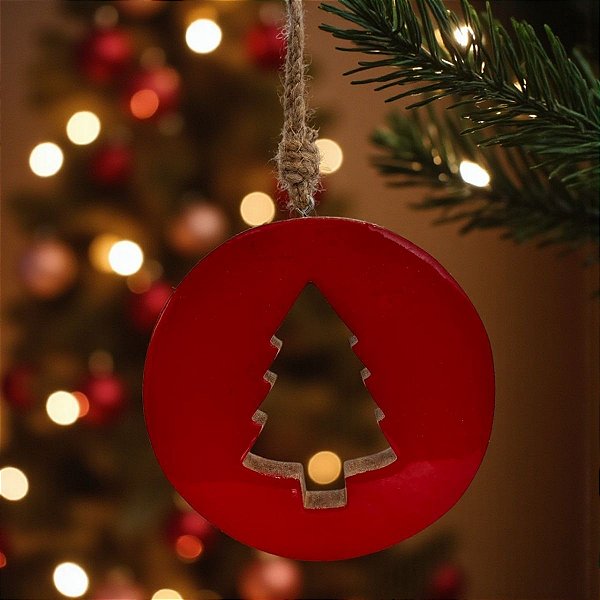 Enfeite Para Pendurar de Natal - Bola Árvore Vazada Vermelha - 15x15cm - 1 unidade - Cromus - Rizzo