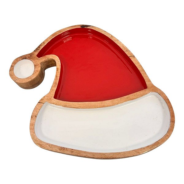 Bandeja Decorativa de Natal de Madeira - Touca do Papai Noel - 25.5x28.5x2.5cm - 1 unidade - Cromus - Rizzo