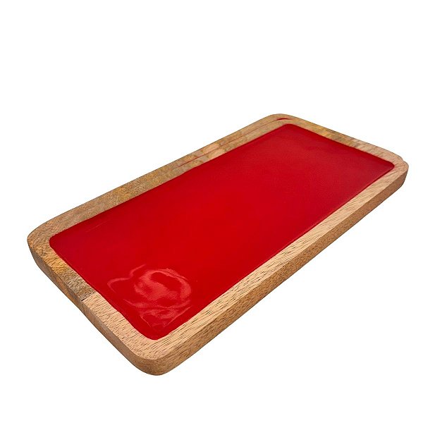 Bandeja Retangular de Madeira - Vermelho - 1,5x30,5x15,5cm - 1 unidade - Cromus - Rizzo