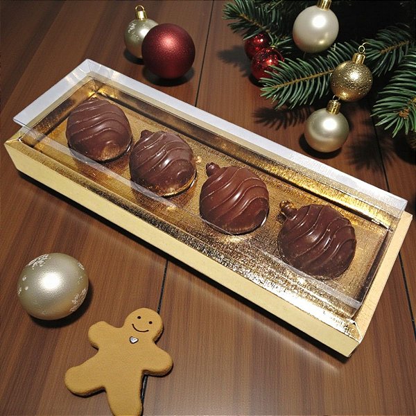 Caixa Para Bolas de Natal de Chocolate - Ouro - 4 Cavidades - 26,3x8x5cm - 5 unidades - ASSK - Rizzo