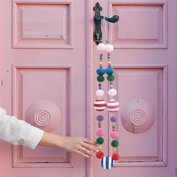 Cordão Decorativo de Natal - PomPom Colorido - 130cm  - 1 unidade - Cromus - Rizzo