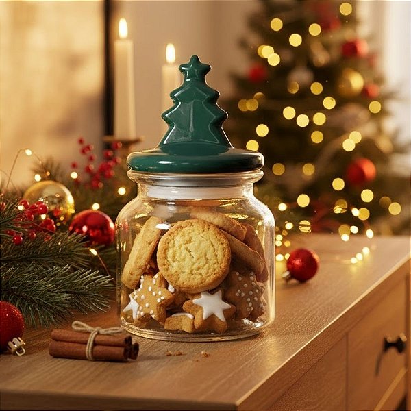 Pote Decorativo de Vidro de Natal - Pinheiro - 18,7cm  - 1 unidade - Cromus - Rizzo