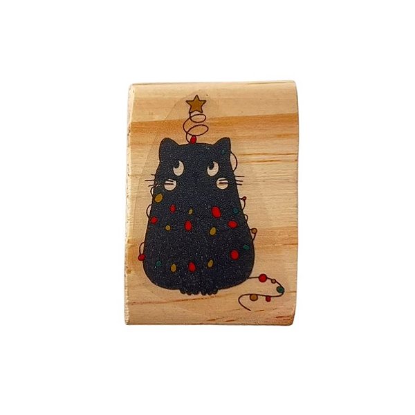 Carimbo de Madeira Artesanal - Gato Preto de Natal - Cod.RL-111 P - 1 unidade - Rizzo