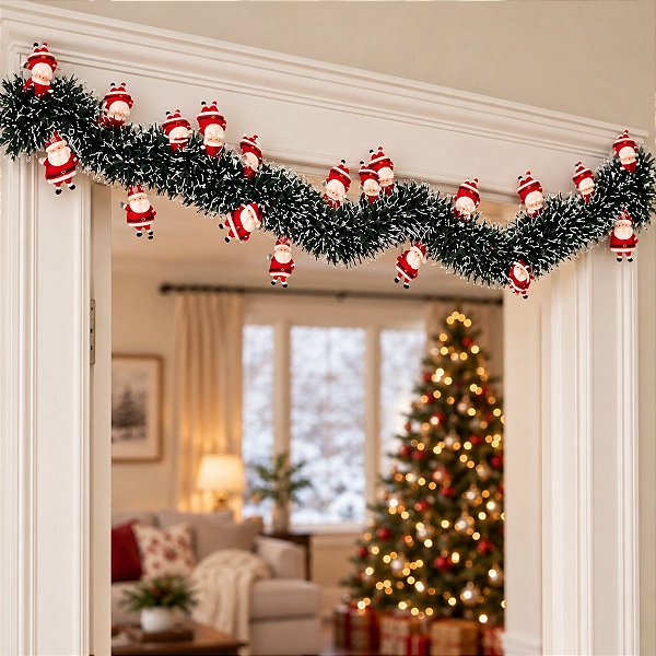 Festão Aramado Decorativo De Natal - Noel - Verde Escuro Nevado - 7x200cm - 1 unidade - Rizzo