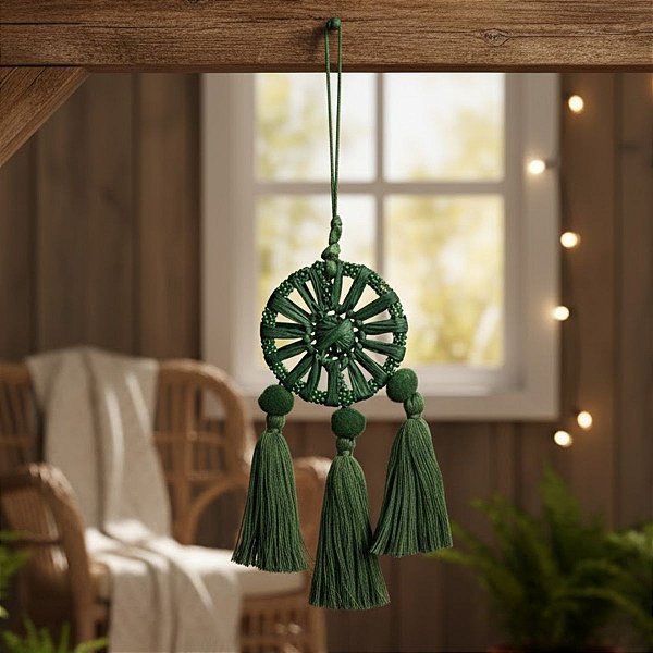 Enfeite Para Pendurar - Filtro dos Sonhos - Verde Escuro - 14cm - 1 unidade - Cromus - Rizzo