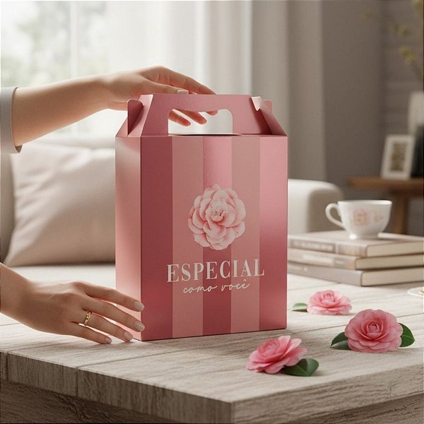 Caixa Maleta Retangular - Camélia - M 18x7,5x21cm - 1 unidade - Cromus - Rizzo