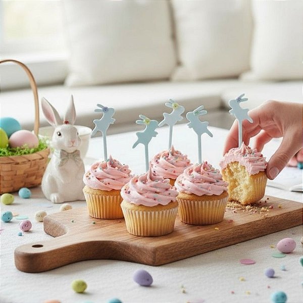Pick Decorativo Para Doces em Acrilico - Coelhinhos - 6,5cm - 6 unidades - Rizzo