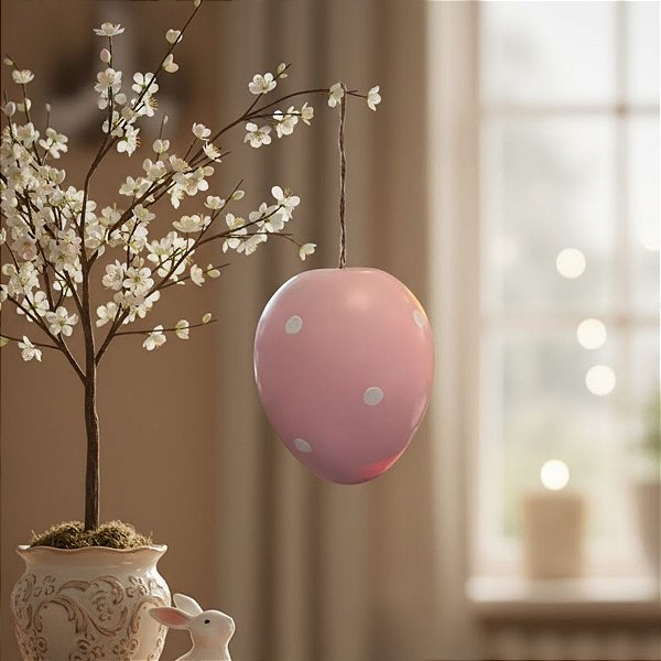 Enfeite Para Pendurar de Páscoa - Ovo Rosa com Bolinhas - 15cm - 1 unidade - FlorArte - Rizzo