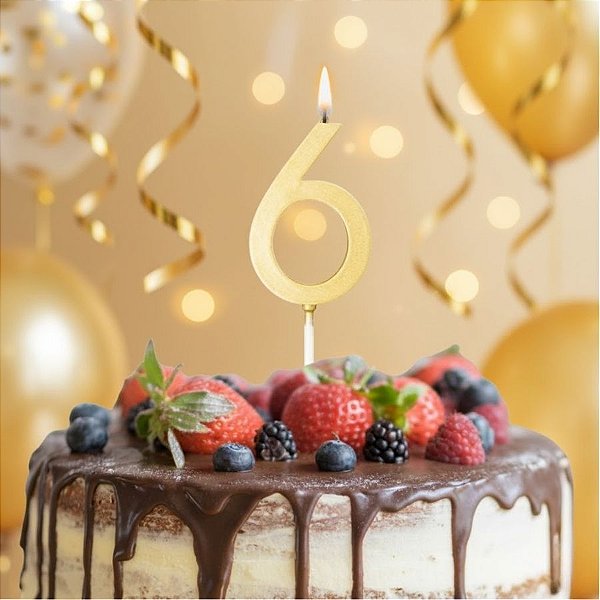 Vela Pick - Ouro - Numero 6 - 1 unidade - Regina - Rizzo