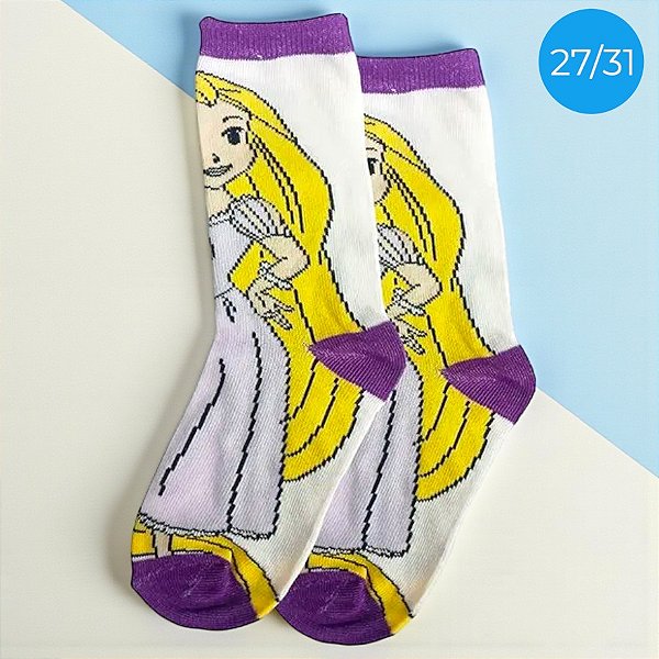 Meia Infantil Cano Médio - Rapunzel - Roxo - 27/31 - 1 unidade - Disney Original - Rizzo