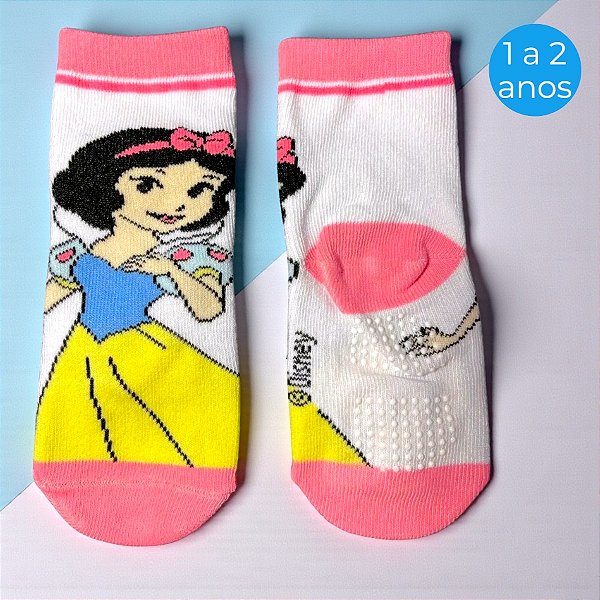 Meia Infantil Antiderrapante - Branca de Neve - Rosa - 1 a 2 Anos - 1 unidade - Disney Original - Rizzo