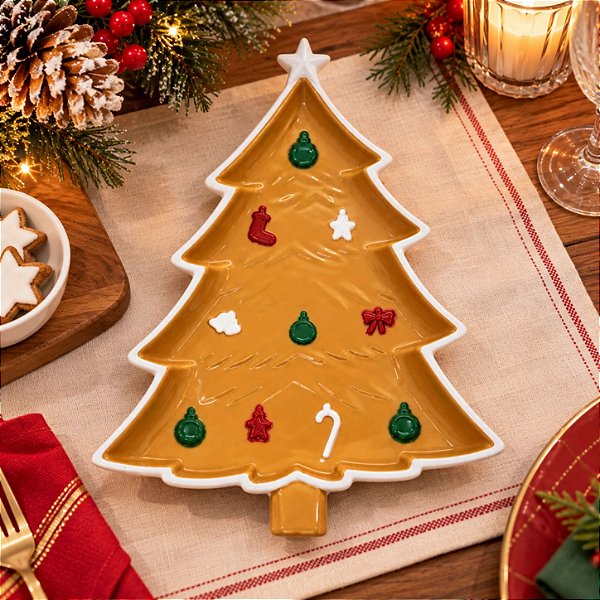 Bandeja Decorativa Premium - Biscoito Pinheiro Colorido - 20x25cm - 1 unidade - Só Boleiras - Rizzo