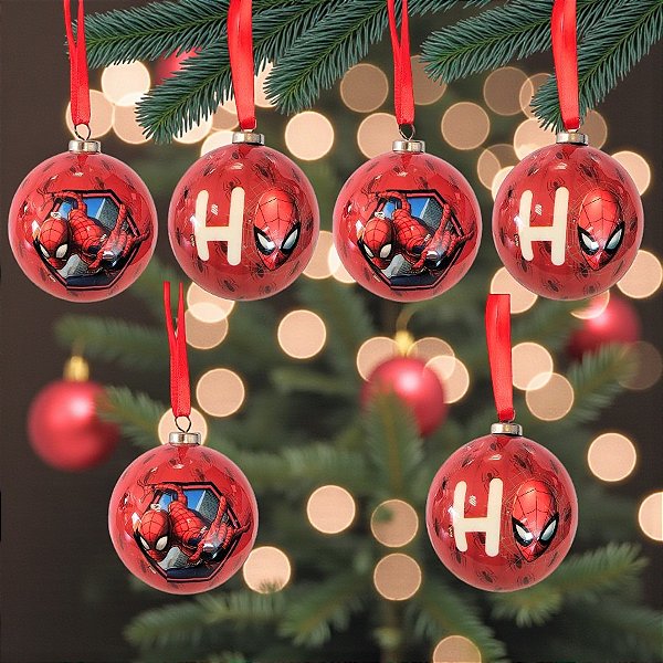 Bola de Natal - Homem Aranha - Vermelha - 6cm - 6 unidades - Disney Original - Rizzo