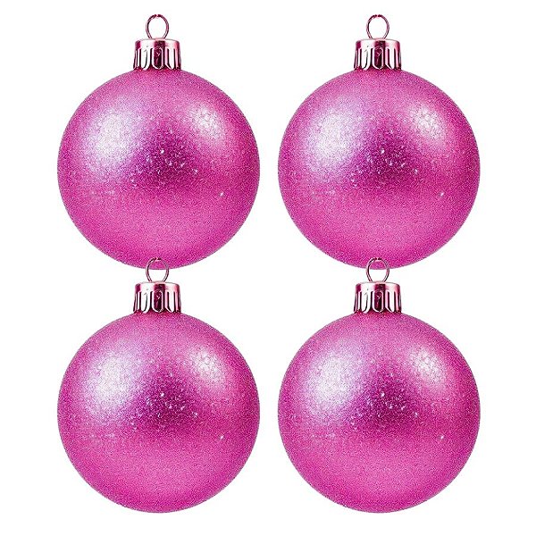 Bolas De Natal - Glitter Pink - 4 unidades - Rizzo