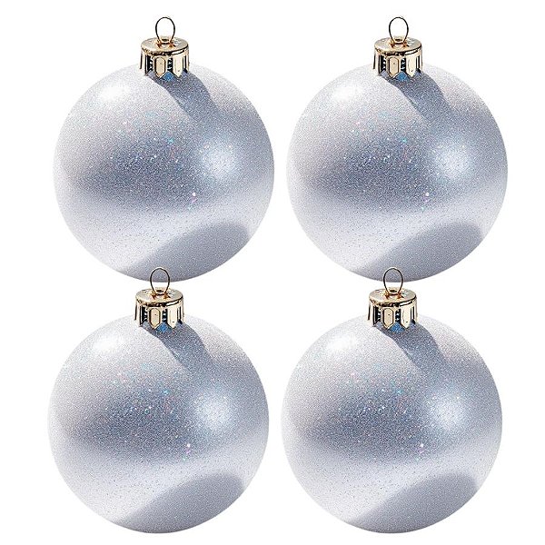 Bolas De Natal - Glitter Branco - 4 unidades - Rizzo
