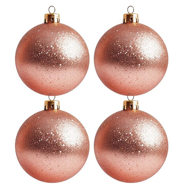 Bolas De Natal - Glitter Rose - 4 unidades - Rizzo