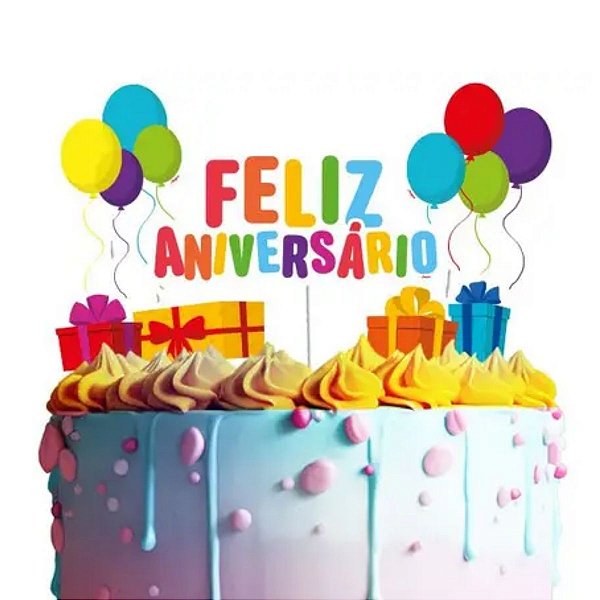 Kit Topo de Bolo - Feliz Aniversário - 6 unidades - Regina - Rizzo