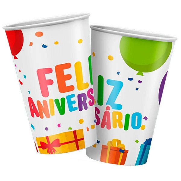 Copo de Papel - Feliz Aniversário - 180ml - 8 unidades - Regina - Rizzo