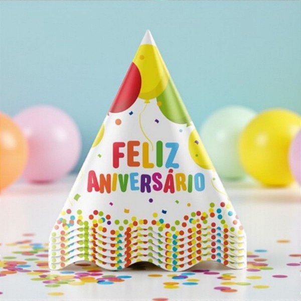 Chapéu de Aniversário - Feliz Aniversário - 16cm - 8 unidades - Regina - Rizzo