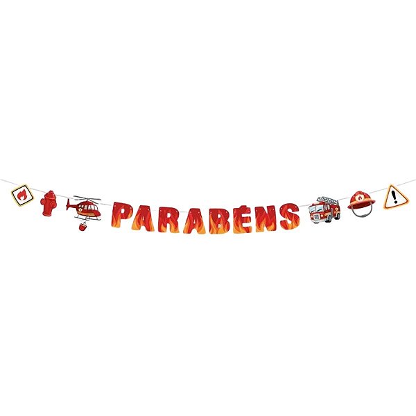 Faixa Decorativa "Parabéns" - Festa Bombeiros - 160x12,5cm - 1 unidade - Regina - Rizzo