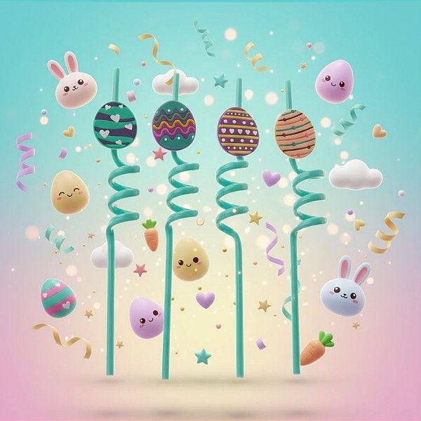 Canudo Espiral Rigido Turquesa - Páscoa - 27cm   - 4 unidades - Silver Festas - Rizzo