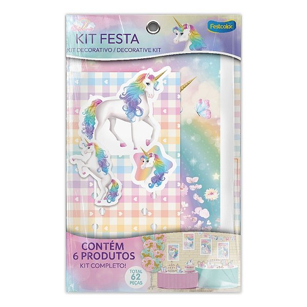 Kit Festa - Unicórnio - 62 Itens - 1 unidade - FestColor - Rizzo