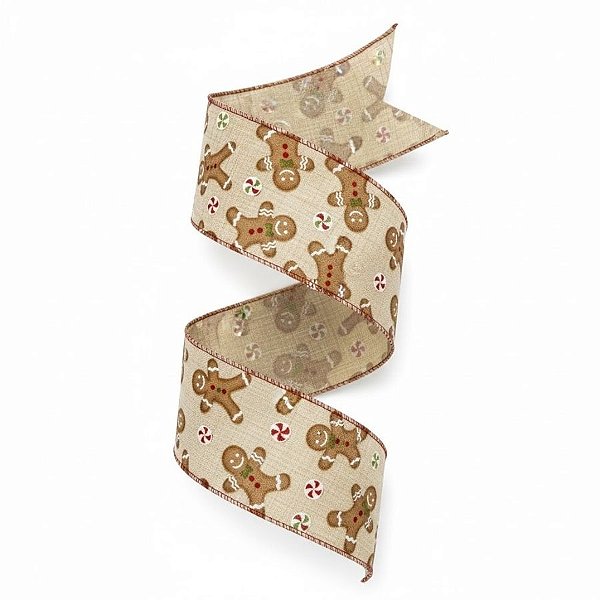 Fita Aramada Decorada de Natal - GingerBread - 6,3cm x 2,74m  - 1 unidade - Rizzo