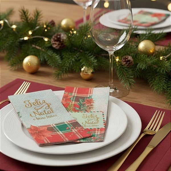 Guardanapo de Papel - Feliz Natal e Boas Festas - Bege - 33x40cm - 10 unidades - Rizzo