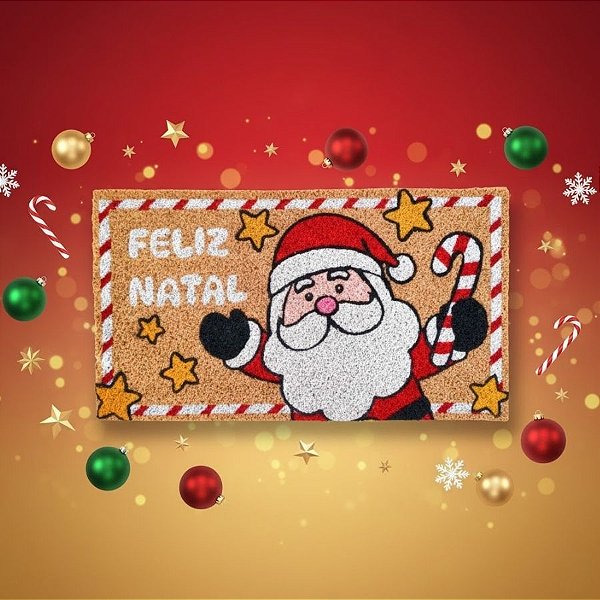 Capacho De Fibra - Papai Noel - Feliz Natal - 33x60cm - 1 unidade - Rizzo