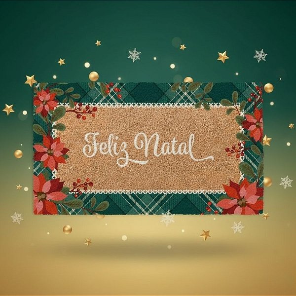 Capacho De Fibra - Feliz Natal - Xadrez Verde - 33x60cm - 1 unidade - Rizzo
