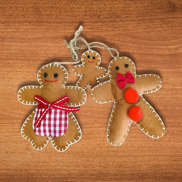 Enfeite Para Pendurar - Família Gingerbread - 9x12x2cm - 3 unidades - Cromus - Rizzo