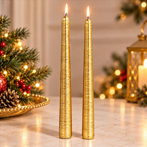 Vela Banquete - Ouro Perolada - 25cm - 2 unidades - Cromus - Rizzo