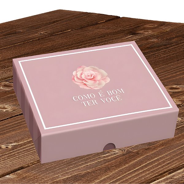 Caixa Retangular Para Presente - Tampa/Fundo New - Camélia - 17x13,5x4,5cm - 1 unidade - Cromus - Rizzo