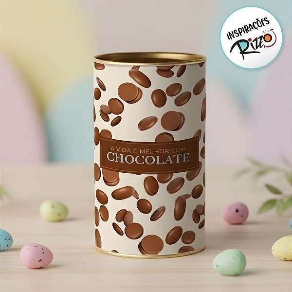 Lata Rigida para Ovos de 350g - A Vida é Melhor com Chocolate - 10x18cm - 1 unidade - Cromus - Rizzo