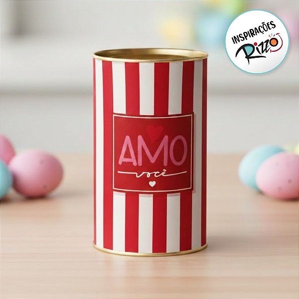 Lata Rigida para Ovos de 350g - Amo Você Listrado - 10x18cm - 1 unidade - Cromus - Rizzo
