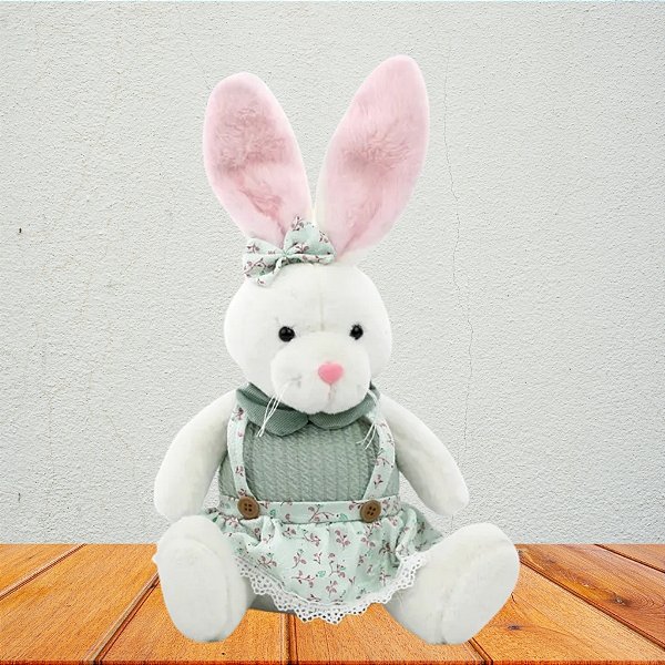 Coelho Decorativo de Páscoa - Suspensório e Saia Verde - 23x15x33cm - 1 unidade - Cromus - Rizzo