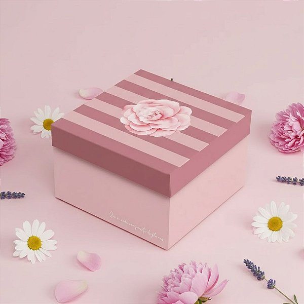 Caixa Quadrada Para Presente - Camélia - M 26x26x12cm - 10 unidades - Cromus - Rizzo