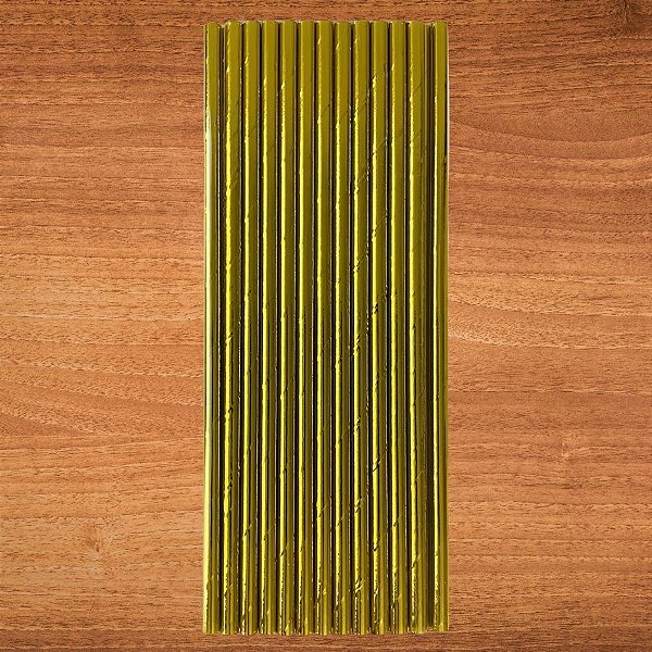 Canudo de Papel Metalizado - Dourado - 19,5cm - 12 unidades - Partiufesta - Rizzo