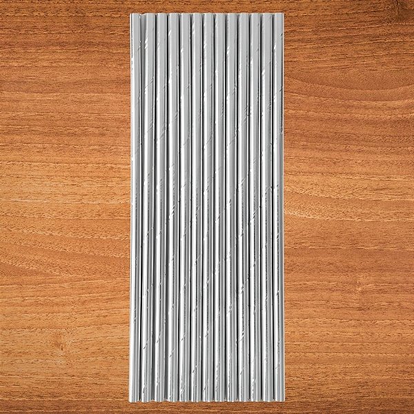 Canudo de Papel Metalizado - Prata - 19,5cm - 12 unidades - Partiufesta - Rizzo