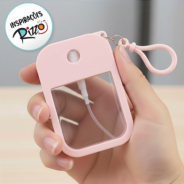 Frasco Spray Portátil Macaron Cartão com Capa de Silicone e Gancho - 50ml - Rosa - 1 unidade - Rizzo
