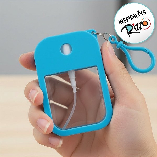 Frasco Spray Portátil Macaron Cartão com Capa de Silicone e Gancho - 38ml - Azul - 1 unidade - Rizzo