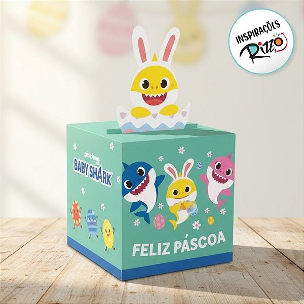 Caixa Pop Up - Baby Shark - Feliz Pascoa - M 9x9x11cm - 10 unidades - Cromus - Rizzo