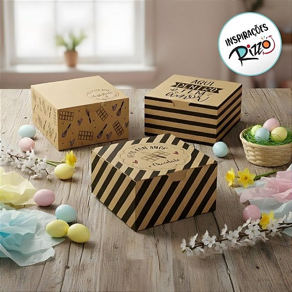 Caixa Divertida para 4 Brigadeiros - Feito com Amor - Sortido - 8,5x8,5x3,5cm - 10 unidades - Cromus - Rizzo