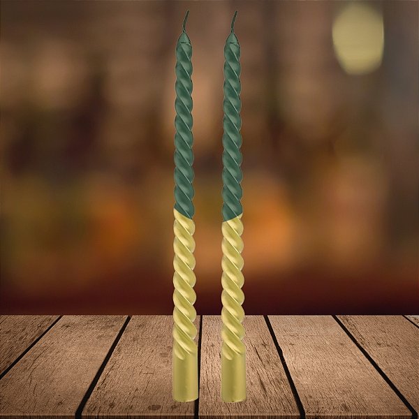 Vela Espiral Natalina - Ouro e Verde - 24cm - 2 unidades - Rizzo