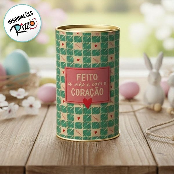 Lata Rigida para Ovos de 500g -  Feito a Mão e com o Coração - Verde - 12,5 x 22cm - 1 unidade - Cromus - Rizzo