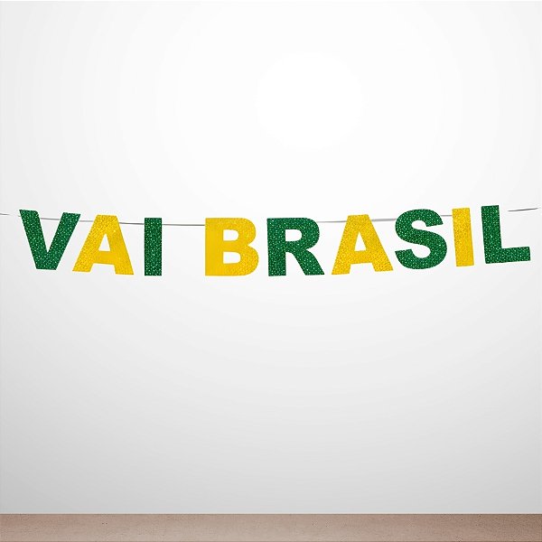 Faixa Decorativa - Vai Brasil - Verde e Amarelo com Glitter - 1,5m - 1 unidade - Cromus - Rizzo